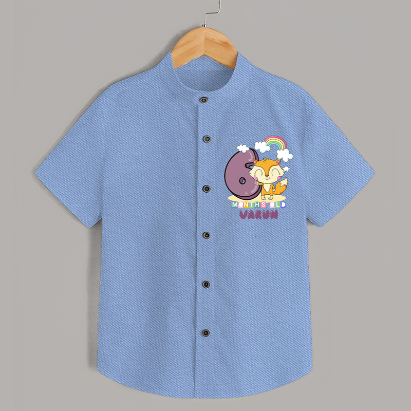 Custom Baby Shirt for 6 Month Milestone | Soft Cotton Shirt | Personalized Name Print - SKY BLUE - 0 - 6 Months Old (Chest 23")