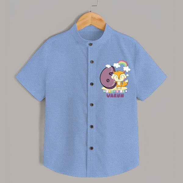 Custom Baby Shirt for 6 Month Milestone | Soft Cotton Shirt | Personalized Name Print - SKY BLUE - 0 - 6 Months Old (Chest 23")