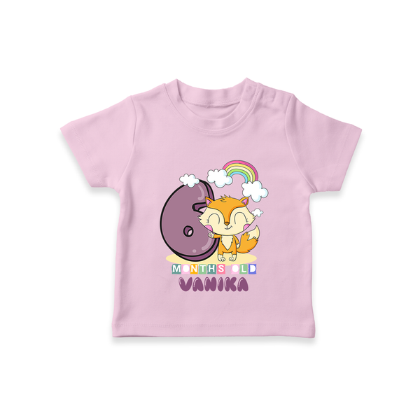 Custom Baby T-Shirt for 6 Month Milestone | Soft Cotton T-Shirt | Personalized Name Print - BABY PINK - 0-5 Months Old (Chest 17")