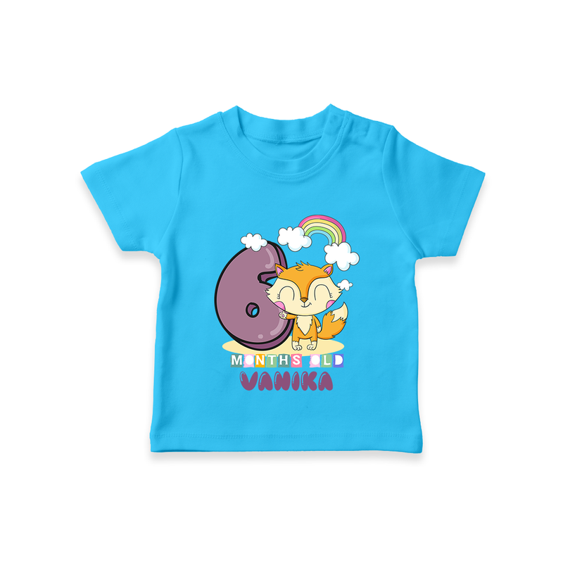 Custom Baby T-Shirt for 6 Month Milestone | Soft Cotton T-Shirt | Personalized Name Print - SKY BLUE - 0-5 Months Old (Chest 17")