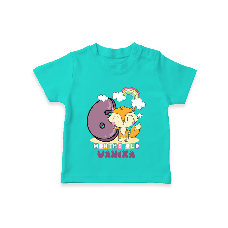 Custom Baby T-Shirt for 6 Month Milestone | Soft Cotton T-Shirt | Personalized Name Print - TEAL - 0-5 Months Old (Chest 17")