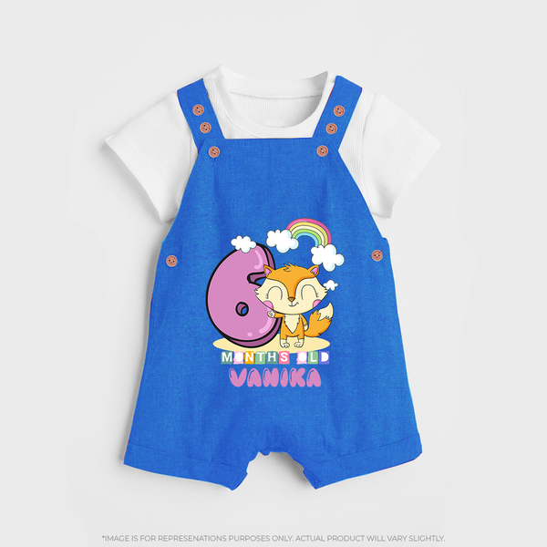 Custom Baby Dungaree Set for 6 Month Milestone | Soft Cotton Dungaree Set | Personalized Name Print - COBALT BLUE - 0 - 5 Months Old (Chest 18")