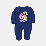 Custom Baby Full Sleeve Bodysuit/ Sleep Suit/ Jumpsuit for 6 Month Milestone | Soft Cotton Full Sleeve Bodysuit/ Sleep Suit/ Jumpsuit | Personalized Name Print - NAVY BLUE - New Born (Chest 7.5")