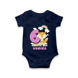 Custom Baby Romper/Onesie for 6 Month Milestone | Soft Cotton Bodysuit | Personalized Name Print - NAVY BLUE - New Born (Chest 14")