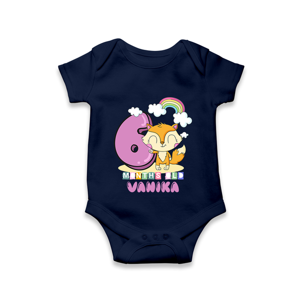 Custom Baby Romper/Onesie for 6 Month Milestone | Soft Cotton Bodysuit | Personalized Name Print - NAVY BLUE - New Born (Chest 14")