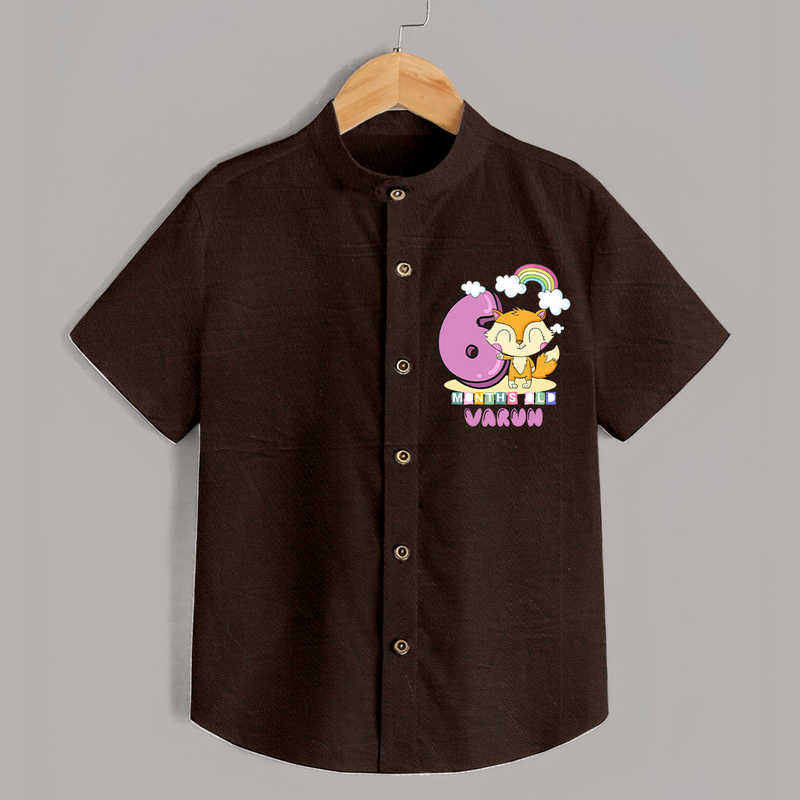 Custom Baby Shirt for 6 Month Milestone | Soft Cotton Shirt | Personalized Name Print - CHOCOLATE BROWN - 0 - 6 Months Old (Chest 23")