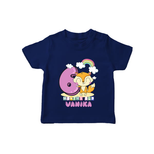 Custom Baby T-Shirt for 6 Month Milestone | Soft Cotton T-Shirt | Personalized Name Print - NAVY BLUE - 0-5 Months Old (Chest 17")