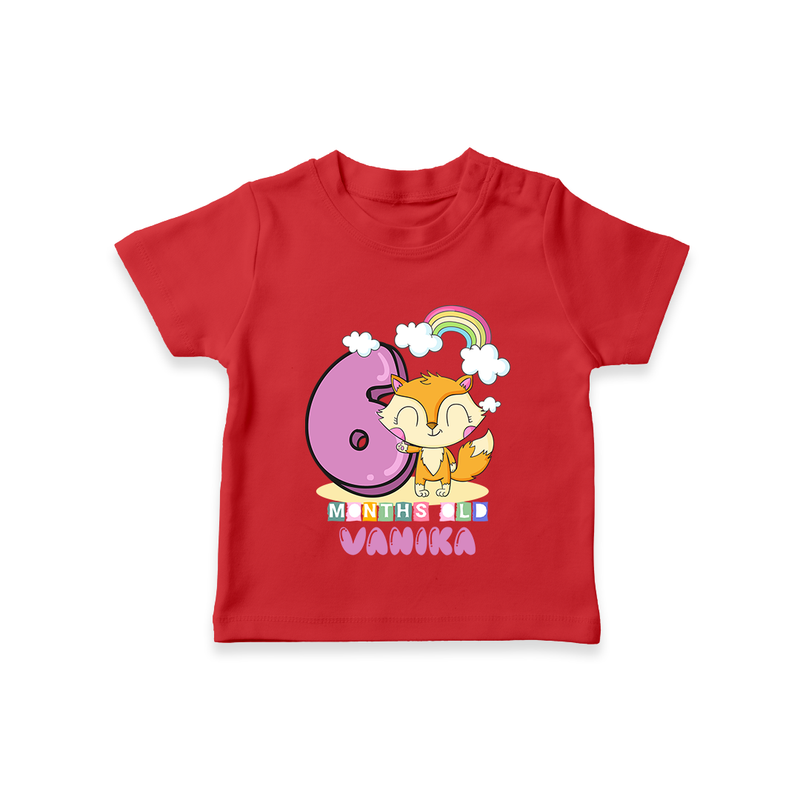 Custom Baby T-Shirt for 6 Month Milestone | Soft Cotton T-Shirt | Personalized Name Print - RED - 0-5 Months Old (Chest 17")