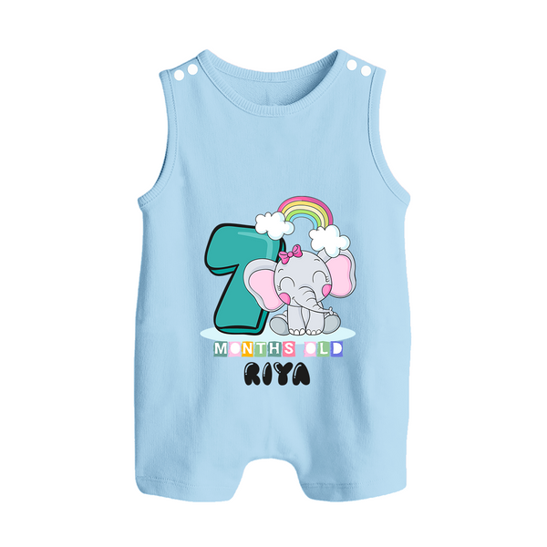 Custom Baby Romper Suit/ Sleeveless Romper for 7 Month Milestone | Soft Cotton Romper Suit/ Sleeveless Romper | Personalized Name Print - BABY BLUE - 0 - 5 Months Old (Chest 18")