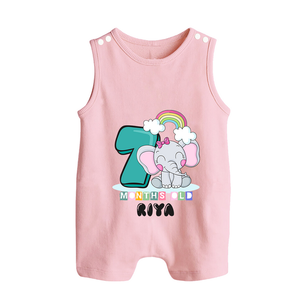 Custom Baby Romper Suit/ Sleeveless Romper for 7 Month Milestone | Soft Cotton Romper Suit/ Sleeveless Romper | Personalized Name Print - BABY PINK - 0 - 5 Months Old (Chest 18")