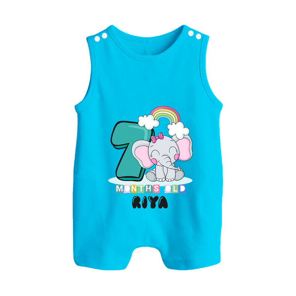 Custom Baby Romper Suit/ Sleeveless Romper for 7 Month Milestone | Soft Cotton Romper Suit/ Sleeveless Romper | Personalized Name Print - SKY BLUE - 0 - 5 Months Old (Chest 18")