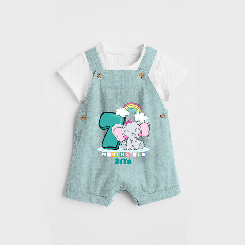 Celebrate The Seventh Month Birthday Customised Dungaree set - ARCTIC BLUE - 0 - 5 Months Old (Chest 17")