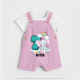 Custom Baby Dungaree Set for 7 Month Milestone | Soft Cotton Dungaree Set | Personalized Name Print - BABY PINK - 0 - 5 Months Old (Chest 18")