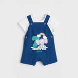 Celebrate The Seventh Month Birthday Customised Dungaree set - COBALT BLUE - 0 - 5 Months Old (Chest 17")