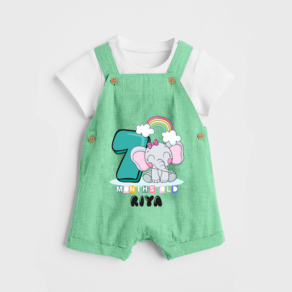Custom Baby Dungaree Set for 7 Month Milestone | Soft Cotton Dungaree Set | Personalized Name Print - GREEN - 0 - 5 Months Old (Chest 18")