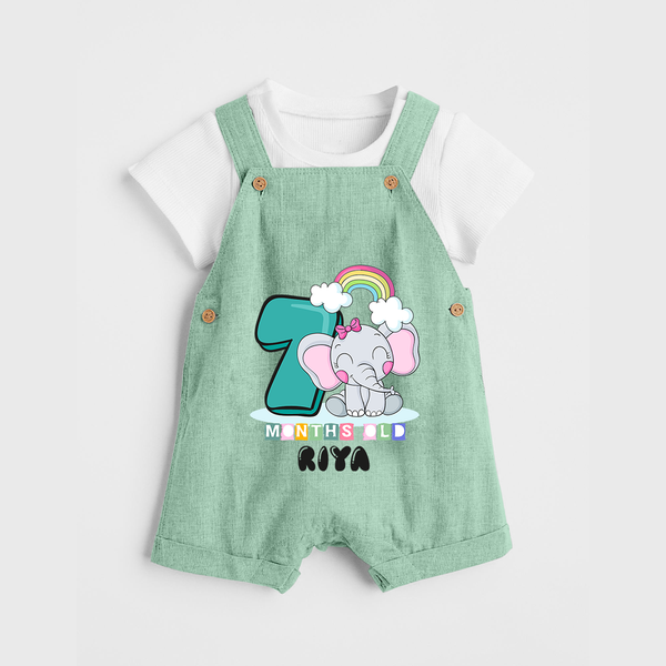 Custom Baby Dungaree Set for 7 Month Milestone | Soft Cotton Dungaree Set | Personalized Name Print - MINT GREEN - 0 - 5 Months Old (Chest 18")