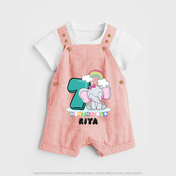 Custom Baby Dungaree Set for 7 Month Milestone | Soft Cotton Dungaree Set | Personalized Name Print - PEACH - 0 - 5 Months Old (Chest 18")