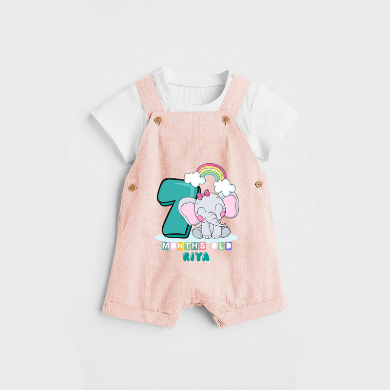 Celebrate The Seventh Month Birthday Customised Dungaree set - PEACH - 0 - 5 Months Old (Chest 17")