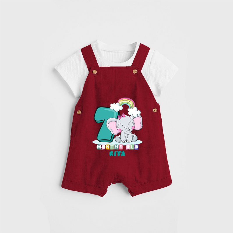 Celebrate The Seventh Month Birthday Customised Dungaree set - RED - 0 - 5 Months Old (Chest 17")