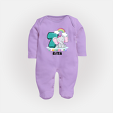 Custom Baby Full Sleeve Bodysuit/ Sleep Suit/ Jumpsuit for 7 Month Milestone | Soft Cotton Full Sleeve Bodysuit/ Sleep Suit/ Jumpsuit | Personalized Name Print - LILAC - New Born (Chest 7.5")