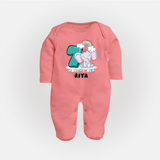 Custom Baby Full Sleeve Bodysuit/ Sleep Suit/ Jumpsuit for 7 Month Milestone | Soft Cotton Full Sleeve Bodysuit/ Sleep Suit/ Jumpsuit | Personalized Name Print - PEACH - New Born (Chest 7.5")