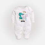 Custom Baby Full Sleeve Bodysuit/ Sleep Suit/ Jumpsuit for 7 Month Milestone | Soft Cotton Full Sleeve Bodysuit/ Sleep Suit/ Jumpsuit | Personalized Name Print - WHITE - New Born (Chest 7.5")