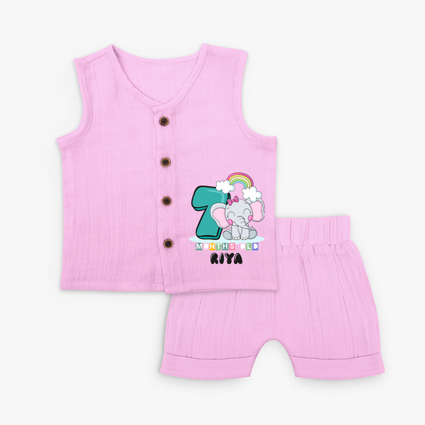 Custom Baby Jabla Set for 7 Month Milestone | Soft Cotton Jabla Set | Personalized Name Print - BABY PINK - 0 - 3 Months Old (Chest 9.8")
