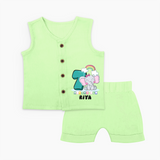Custom Baby Jabla Set for 7 Month Milestone | Soft Cotton Jabla Set | Personalized Name Print - PASTEL GREEN - 0 - 3 Months Old (Chest 9.8")