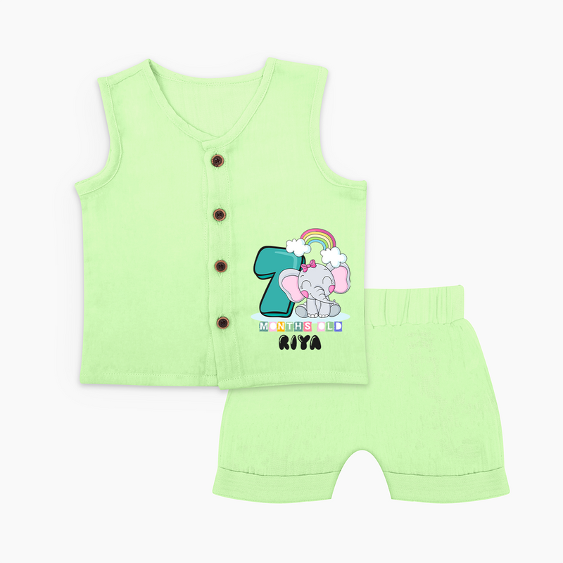 Custom Baby Jabla Set for 7 Month Milestone | Soft Cotton Jabla Set | Personalized Name Print - PASTEL GREEN - 0 - 3 Months Old (Chest 9.8")