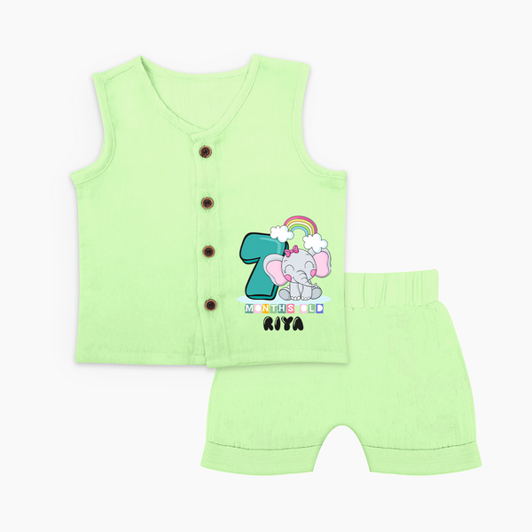 Custom Baby Jabla Set for 7 Month Milestone | Soft Cotton Jabla Set | Personalized Name Print - PASTEL GREEN - 0 - 3 Months Old (Chest 9.8")