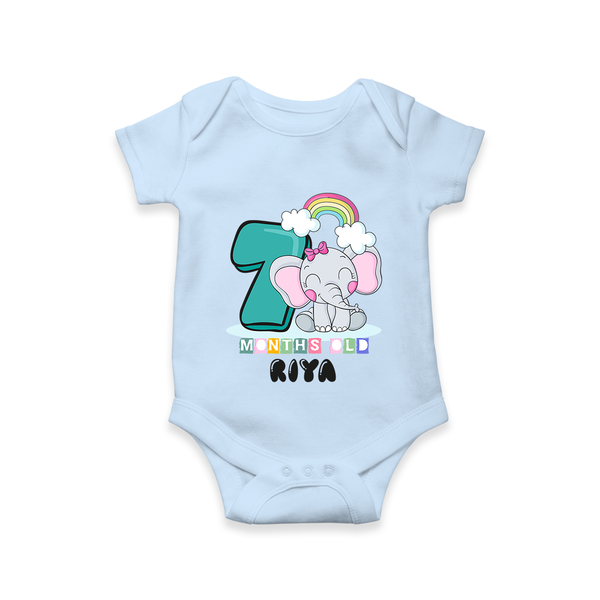 Custom Baby Romper/Onesie for 7 Month Milestone | Soft Cotton Bodysuit | Personalized Name Print - BABY BLUE - New Born (Chest 14")