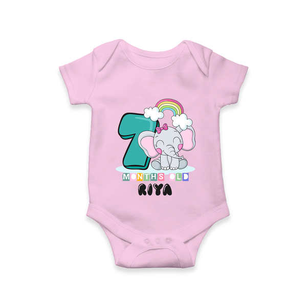 Custom Baby Romper/Onesie for 7 Month Milestone | Soft Cotton Bodysuit | Personalized Name Print - BABY PINK - New Born (Chest 14")