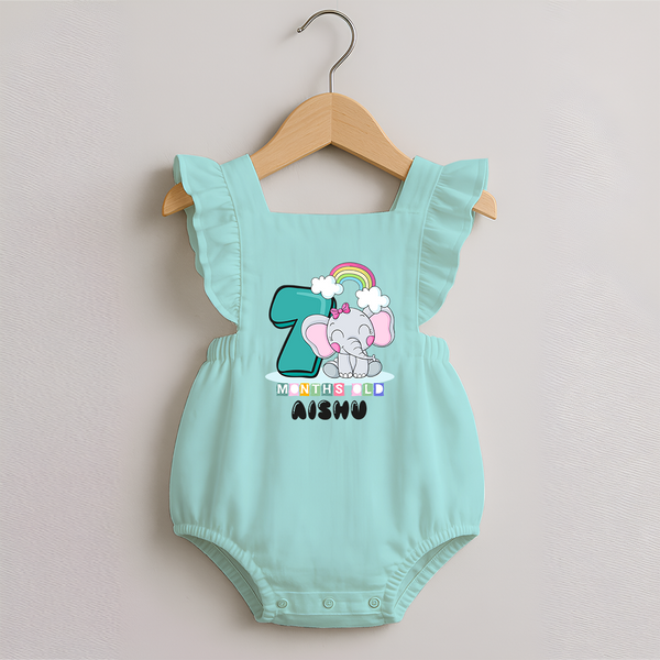 Custom Baby Romper Frock for 7 Month Milestone | Soft Cotton Romper Frock | Personalized Name Print - MINT GREEN - 0 - 3 Months Old (Chest 19")