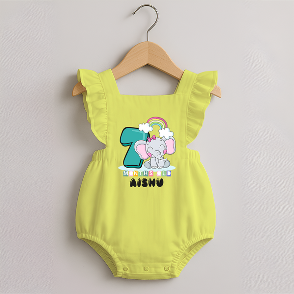 Custom Baby Romper Frock for 7 Month Milestone | Soft Cotton Romper Frock | Personalized Name Print - PASTEL YELLOW - 0 - 3 Months Old (Chest 19")