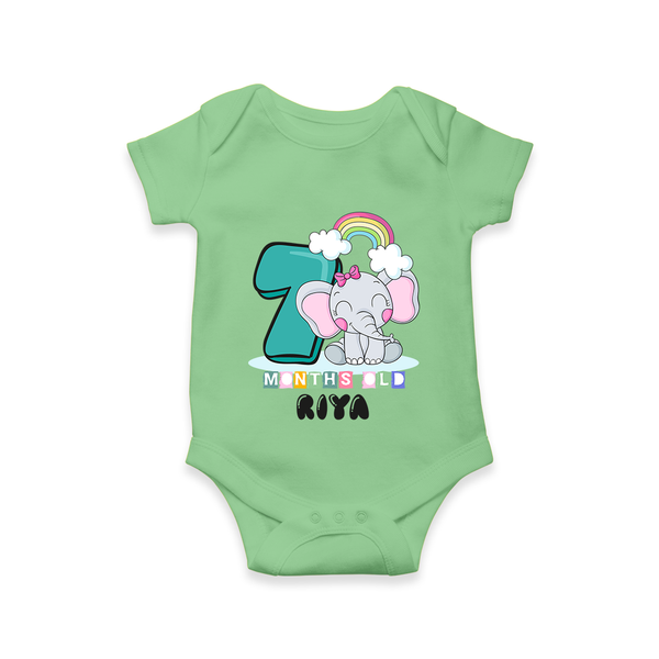 Custom Baby Romper/Onesie for 7 Month Milestone | Soft Cotton Bodysuit | Personalized Name Print - GREEN - New Born (Chest 14")