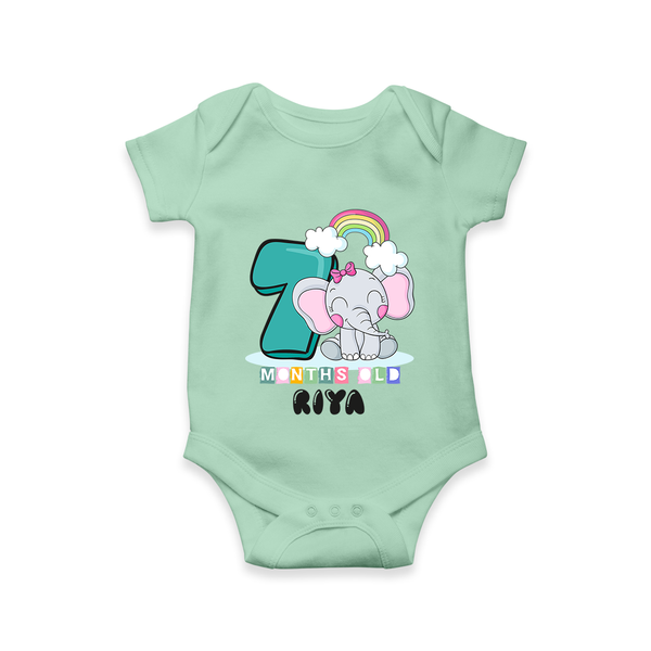 Custom Baby Romper/Onesie for 7 Month Milestone | Soft Cotton Bodysuit | Personalized Name Print - MINT GREEN - New Born (Chest 14")