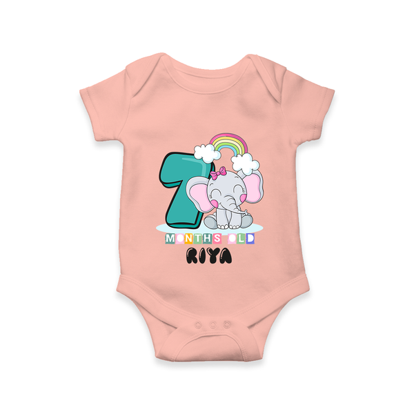 Custom Baby Romper/Onesie for 7 Month Milestone | Soft Cotton Bodysuit | Personalized Name Print - PEACH - New Born (Chest 14")