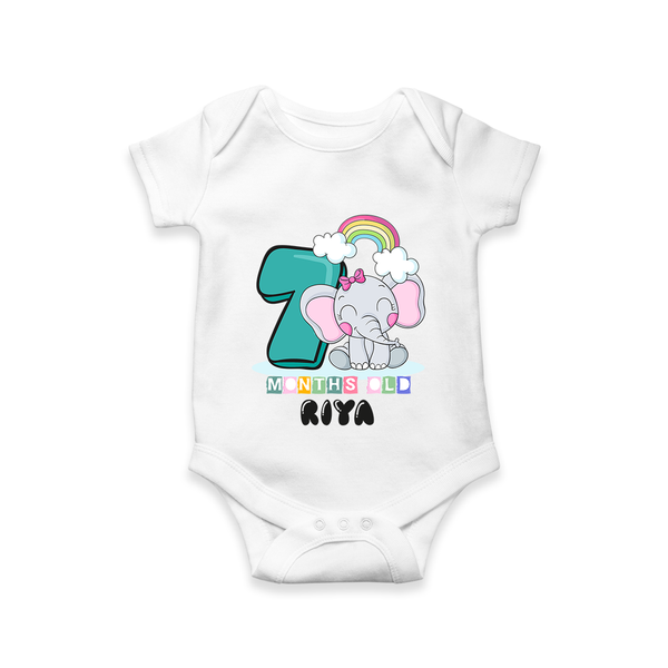 Custom Baby Romper/Onesie for 7 Month Milestone | Soft Cotton Bodysuit | Personalized Name Print - WHITE - New Born (Chest 14")