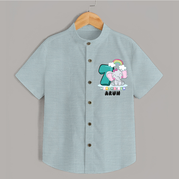 Custom Baby Shirt for 7 Month Milestone | Soft Cotton Shirt | Personalized Name Print - ARCTIC BLUE - 0 - 6 Months Old (Chest 23")