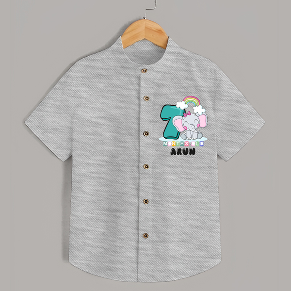 Custom Baby Shirt for 7 Month Milestone | Soft Cotton Shirt | Personalized Name Print - GREY - 0 - 6 Months Old (Chest 23")