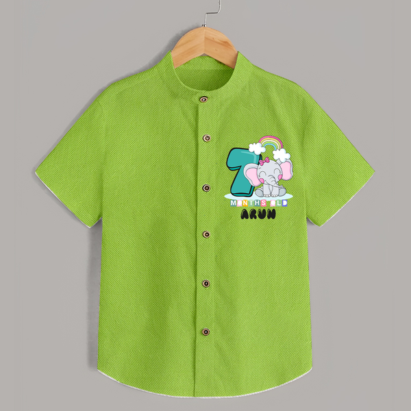Custom Baby Shirt for 7 Month Milestone | Soft Cotton Shirt | Personalized Name Print - LIME GREEN - 0 - 6 Months Old (Chest 23")