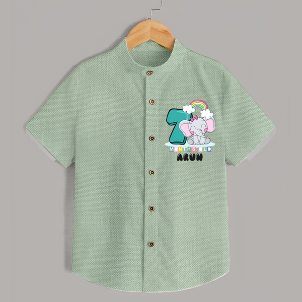 Custom Baby Shirt for 7 Month Milestone | Soft Cotton Shirt | Personalized Name Print - MINT GREEN - 0 - 6 Months Old (Chest 23")