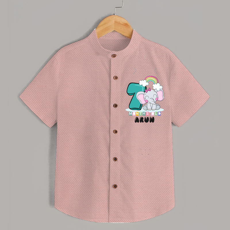 Custom Baby Shirt for 7 Month Milestone | Soft Cotton Shirt | Personalized Name Print - PEACH - 0 - 6 Months Old (Chest 23")