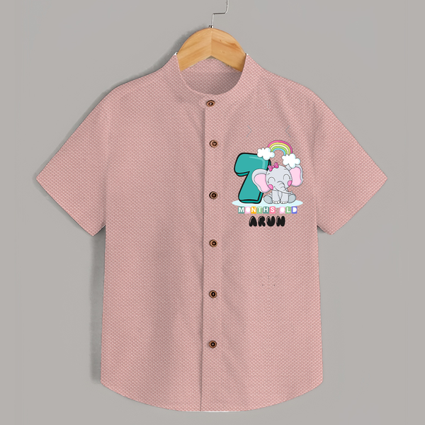 Custom Baby Shirt for 7 Month Milestone | Soft Cotton Shirt | Personalized Name Print - PEACH - 0 - 6 Months Old (Chest 23")