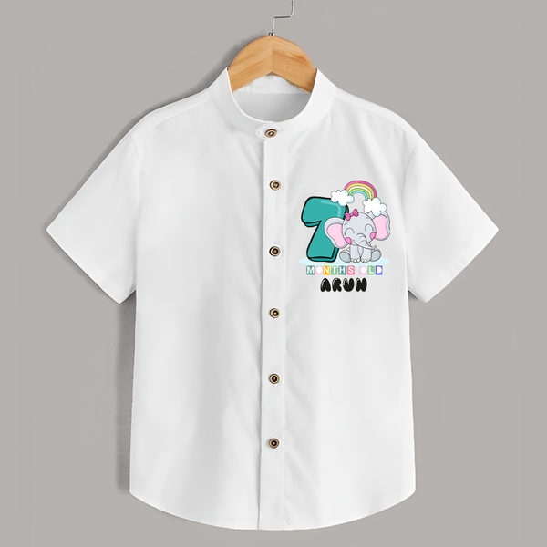 Custom Baby Shirt for 7 Month Milestone | Soft Cotton Shirt | Personalized Name Print - WHITE - 0 - 6 Months Old (Chest 23")
