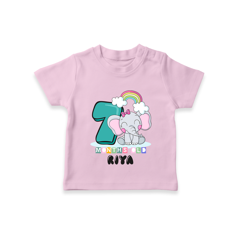 Custom Baby T-Shirt for 7 Month Milestone | Soft Cotton T-Shirt | Personalized Name Print - BABY PINK - 0-5 Months Old (Chest 17")