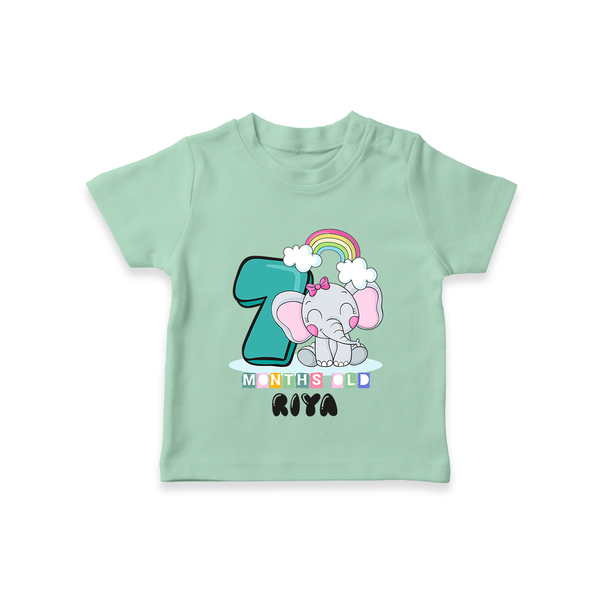 Custom Baby T-Shirt for 7 Month Milestone | Soft Cotton T-Shirt | Personalized Name Print - MINT GREEN - 0-5 Months Old (Chest 17")