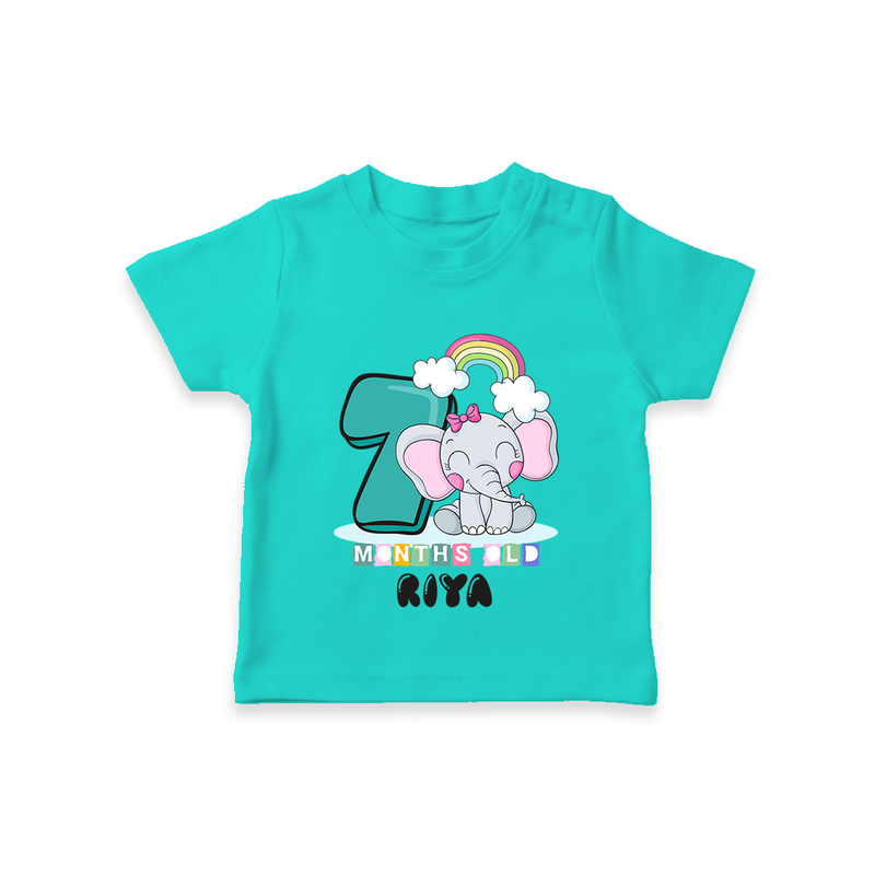 Custom Baby T-Shirt for 7 Month Milestone | Soft Cotton T-Shirt | Personalized Name Print - TEAL - 0-5 Months Old (Chest 17")