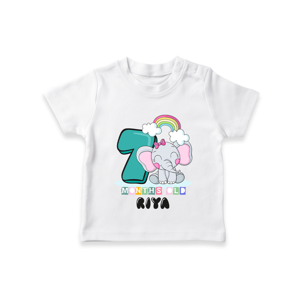 Custom Baby T-Shirt for 7 Month Milestone | Soft Cotton T-Shirt | Personalized Name Print - WHITE - 0-5 Months Old (Chest 17")