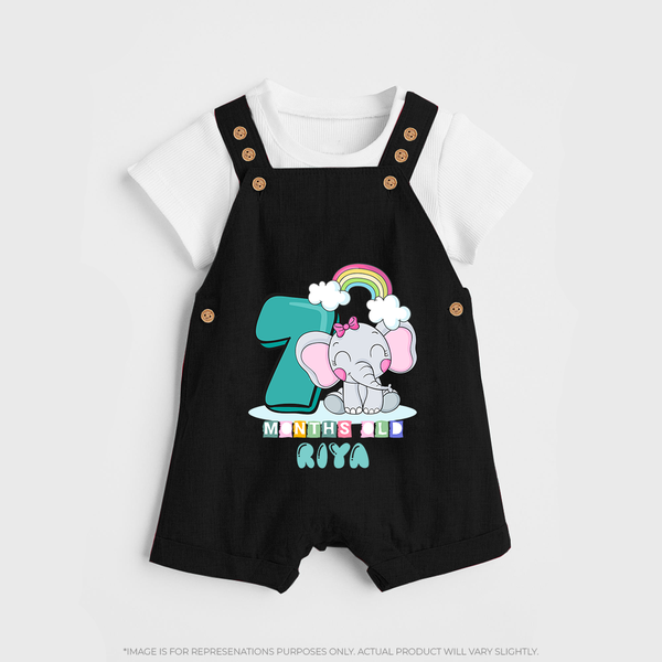 Custom Baby Dungaree Set for 7 Month Milestone | Soft Cotton Dungaree Set | Personalized Name Print - BLACK - 0 - 5 Months Old (Chest 18")